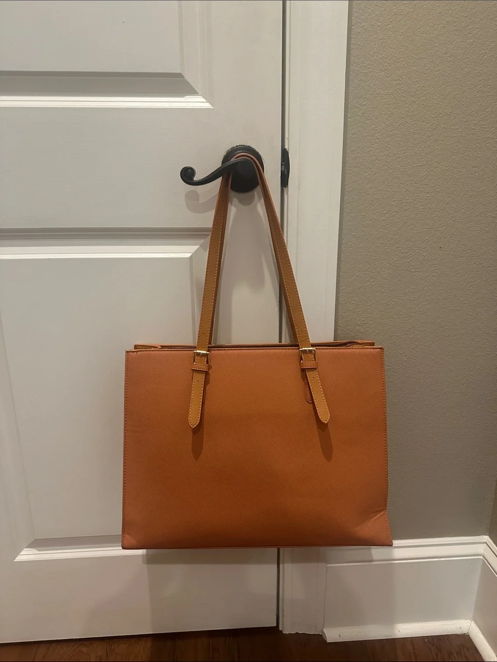 Structured Laptop Tote in Warm Tan